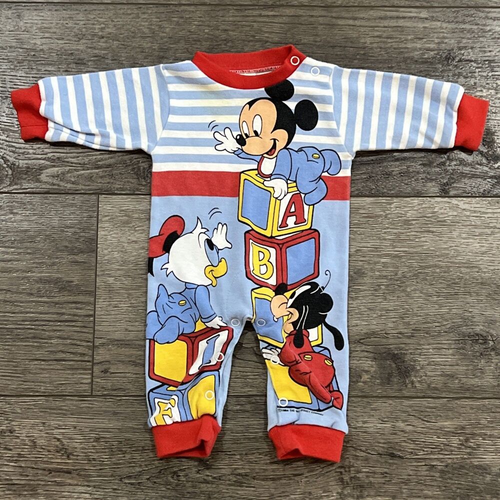 Vintage 80s 1984 Disney Babies Long Sleeve Mickey Goofy Donald - 0 - 6 Months